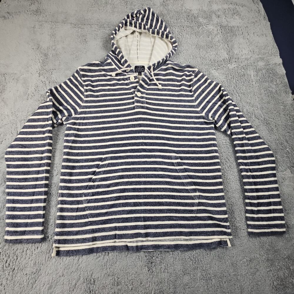 Mens Medium Navy Blue Striped Lightweight Nautical Pullover Hoodie by J. Crew